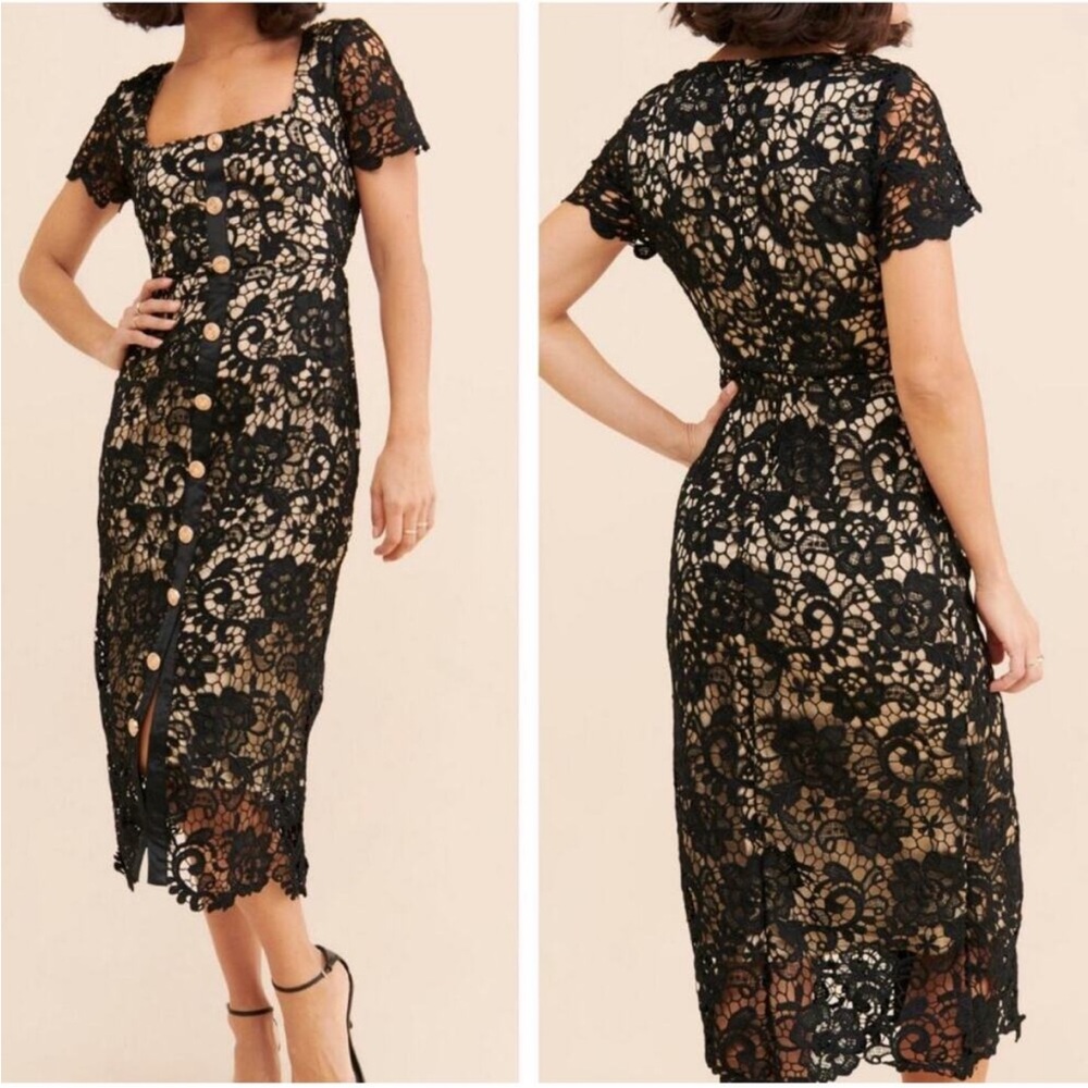 Rachel Parcell Black Lace Midi Dress